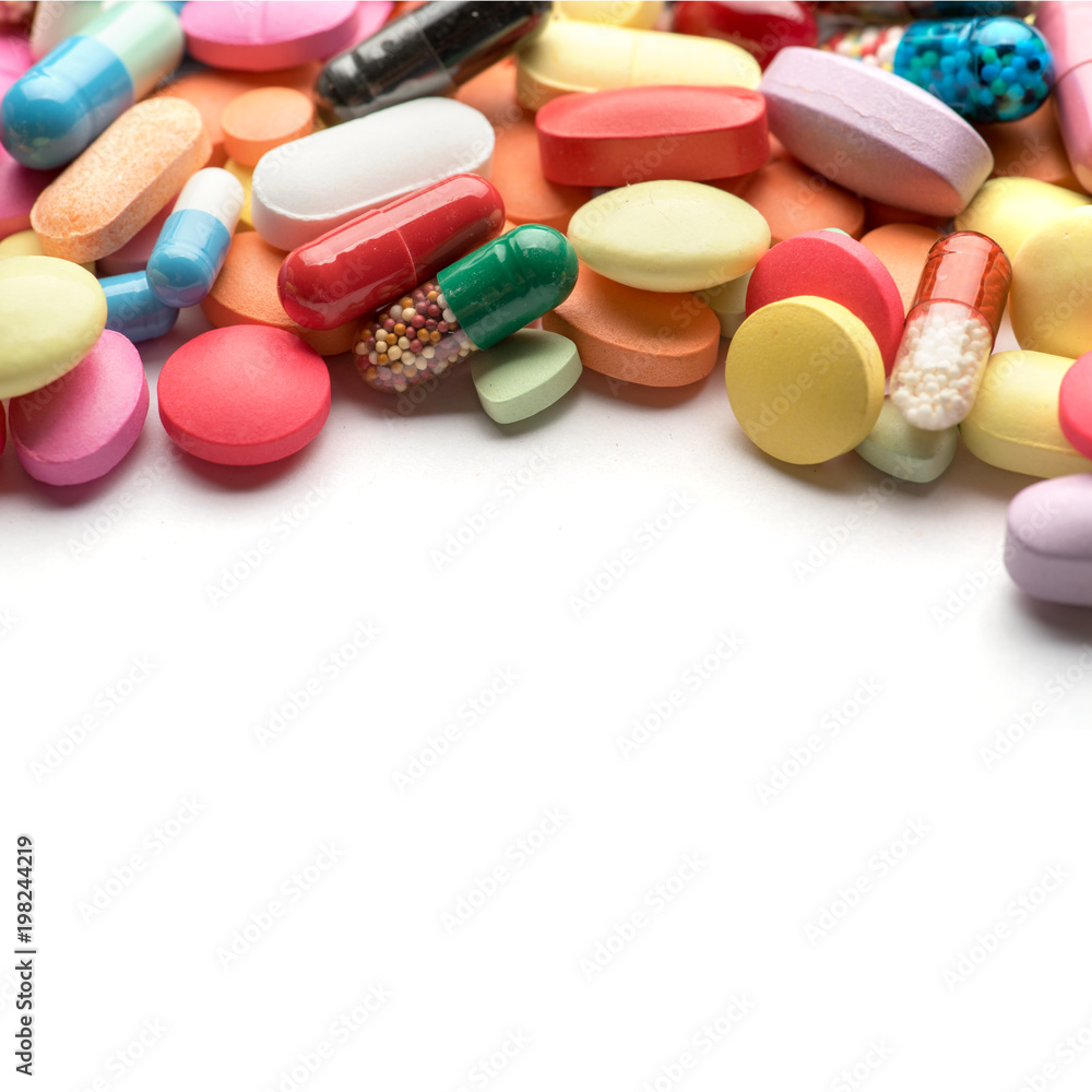 Pharmacy theme. Multicolored Isolated Pills and Capsules. Pharmacy theme. Multicolored Isolated Pills and Capsules.