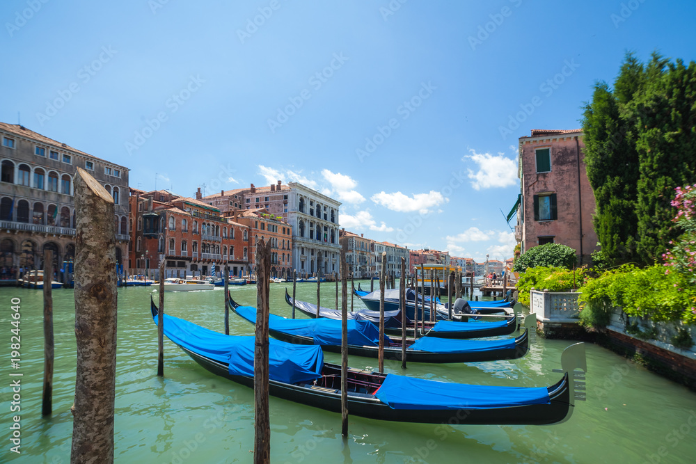 Several gondolas on the Grand Canal