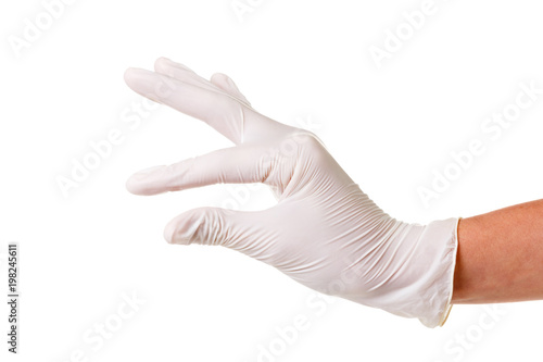 Woman's hand gesturing a small amount isolated on white