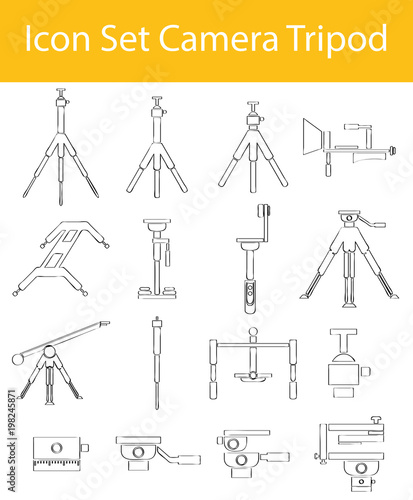 Drawn Doodle Lined Icon Set Camera Tripod