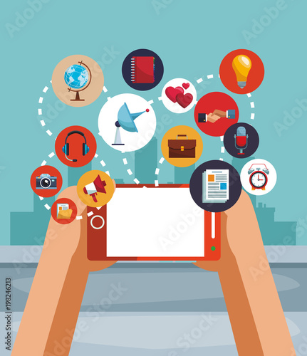 Navigating on social media from smartphone vector illustration graphic design