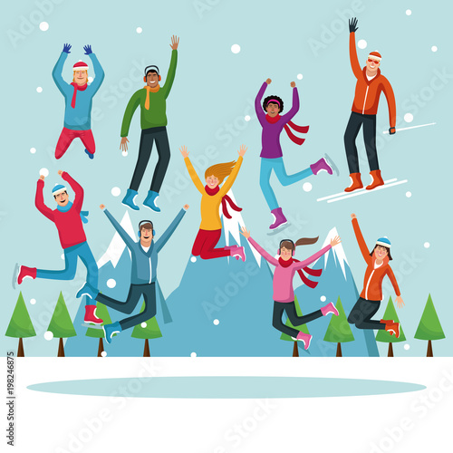 People happy on winter cartoons vector illustration graphic design
