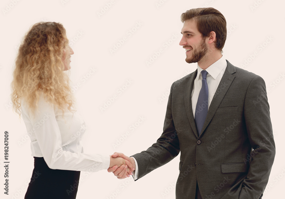 handshake of a businessman and business woman.
