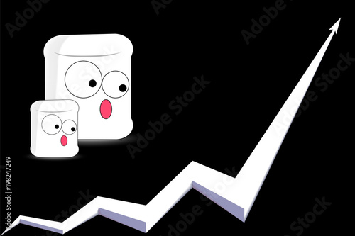 cartoon characters marshmallows looking with surprise on a white growing chart on a black background photo