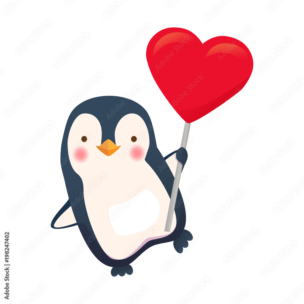 Fototapeta premium penguin holding heart