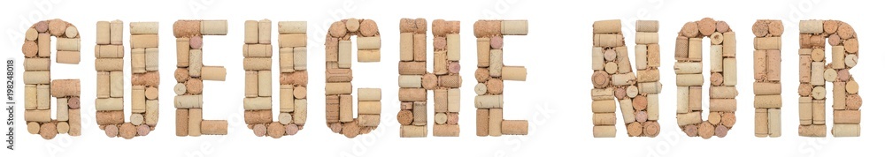 Grape variety Gueuche noir made of wine corks Isolated on white background