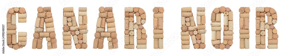 Grape variety Canari Noir made of wine corks Isolated on white background