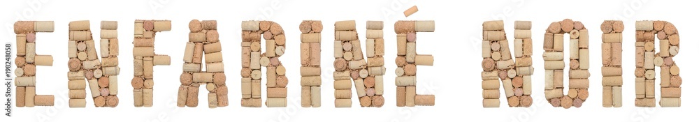 Grape variety Enfariné noir made of wine corks Isolated on white background