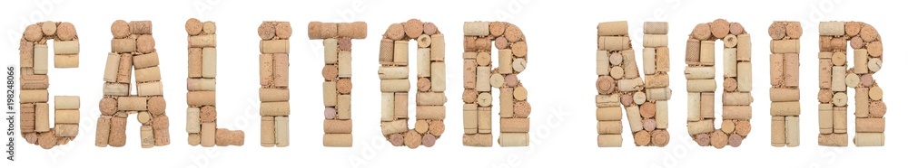 Grape variety Calitor Noir made of wine corks Isolated on white background
