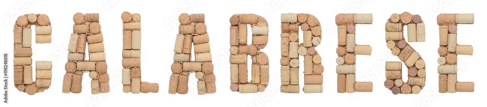 Grape variety Calabrese made of wine corks Isolated on white background