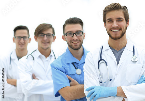 group of doctors standing at the medical office