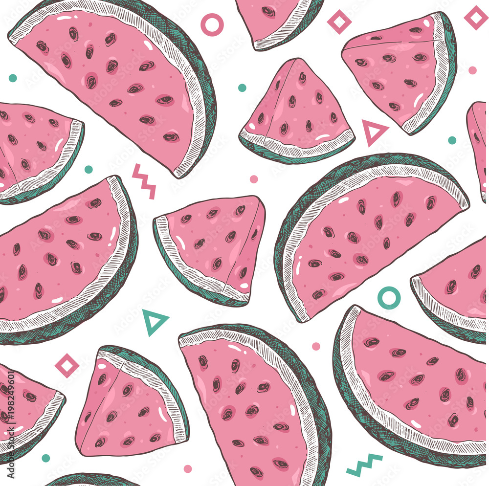 Watermelon slices fun seamless pattern. Summer background. Vector illustration