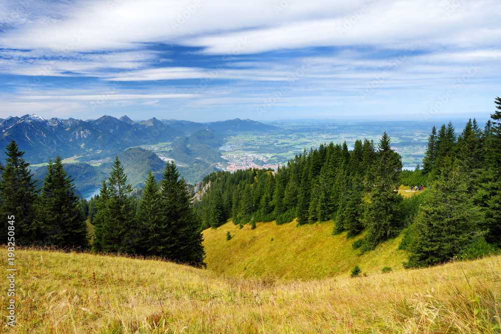 Picturesque views from the Tegelberg mountain, a part of Ammergau Alps, located nead Fussen town