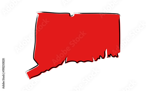 Stylized red sketch map of Connecticut