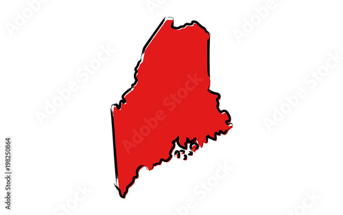 Stylized red sketch map of Maine