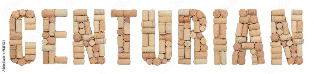 Grape variety Centurian made of wine corks Isolated on white background