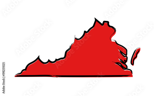 Stylized red sketch map of Virginia
