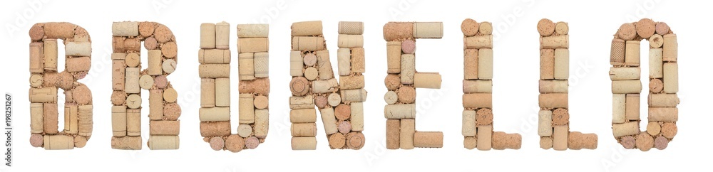 Grape variety Brunello made of wine corks Isolated on white background