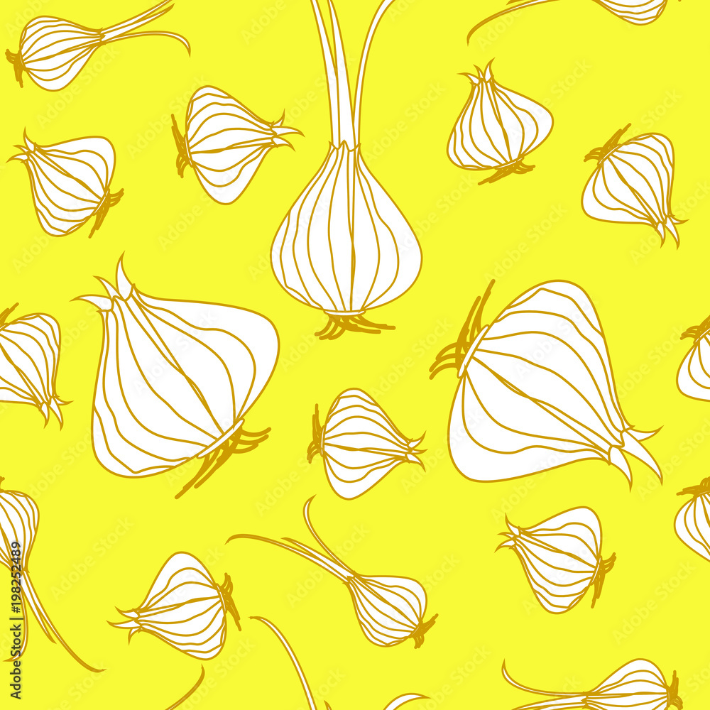 Seamless bright pattern with drawing of onions Seamless bright pattern with drawing of onions