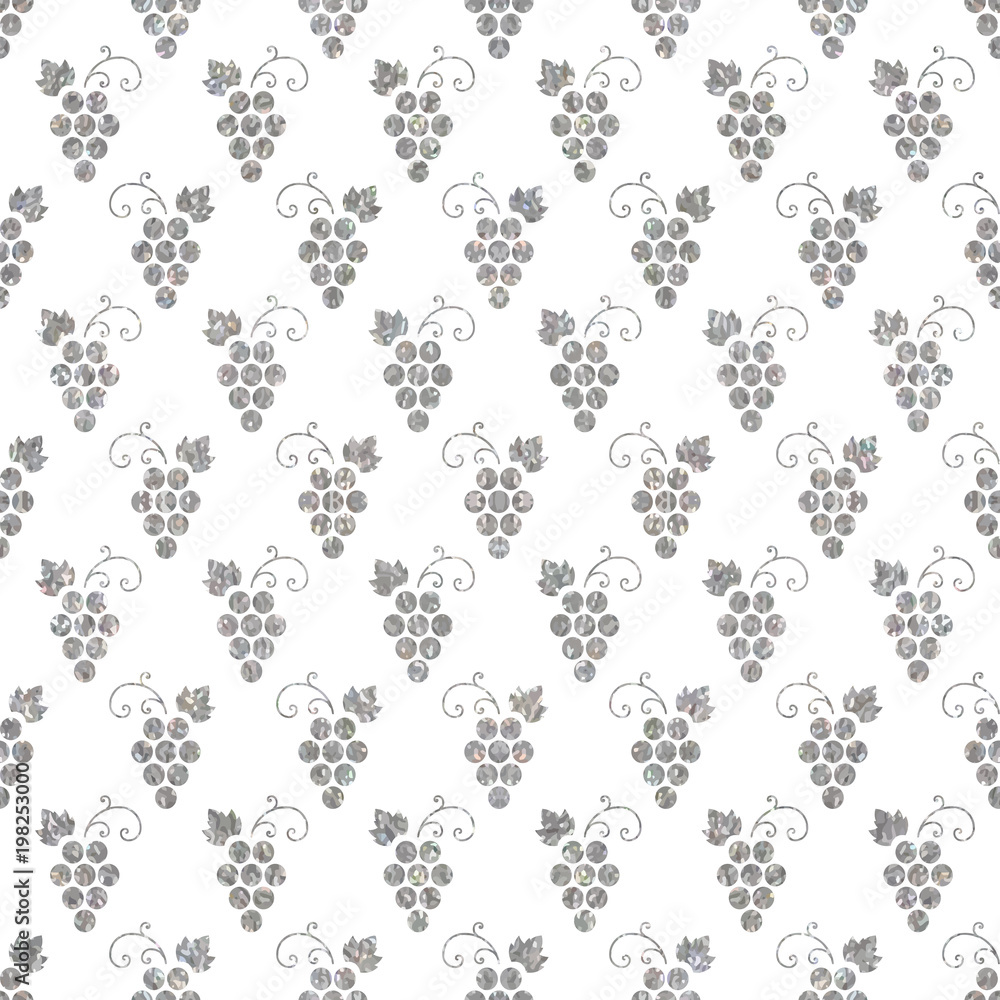 Silver textured seamless pattern of grapes