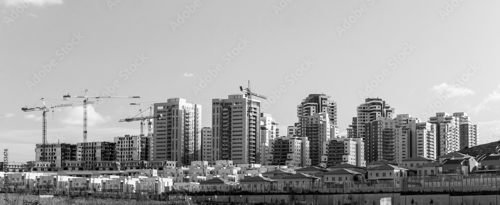 Obraz premium Banner Panoramic view of New Neighborhood - Concept of Modern Residential Buildings