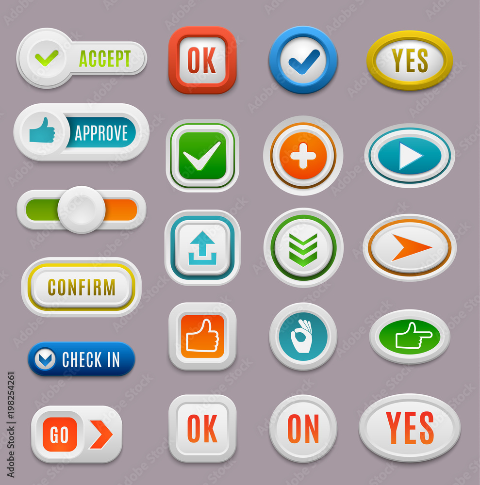 Interface ok buttons cancel yes vector approve vote internet check ok button positive set. Website accept ok button success red mark approved tick concept. Correct shiny arrow sign Stock Vector | Adobe Interface ok buttons cancel yes vector approve vote internet check ok button positive set. Website accept ok button success red mark approved tick concept. Correct shiny arrow sign Stock Vector | Adobe