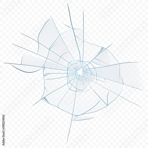 Vector Cracked crushed realistic glass on the transperant alpha background. Glass hole.