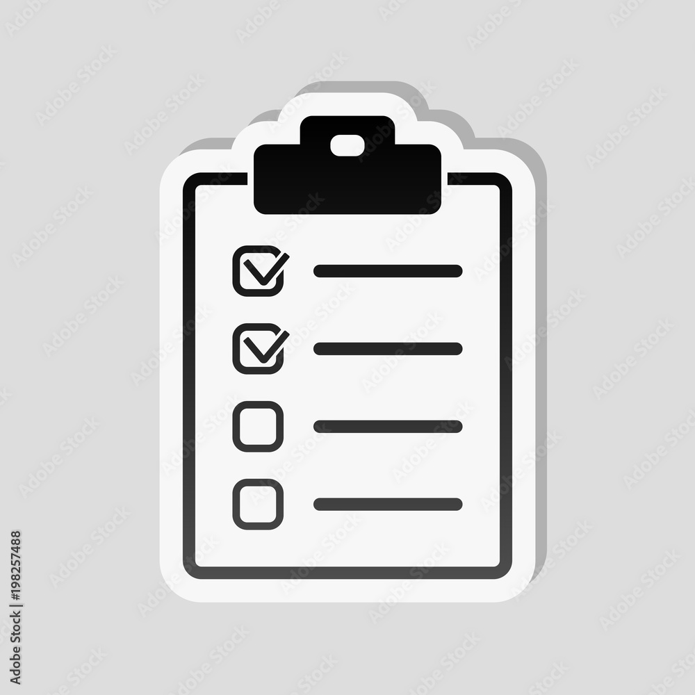 Checklist icon. Sticker style with white border and simple shadow on gray background Checklist icon. Sticker style with white border and simple shadow on gray background