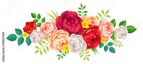 Beautiful peony flowers and leaves vector decoration floral element on white background © art_of_sun