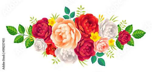 Vector rose and peonies flowers bouquet vintage romantic decoration on white background