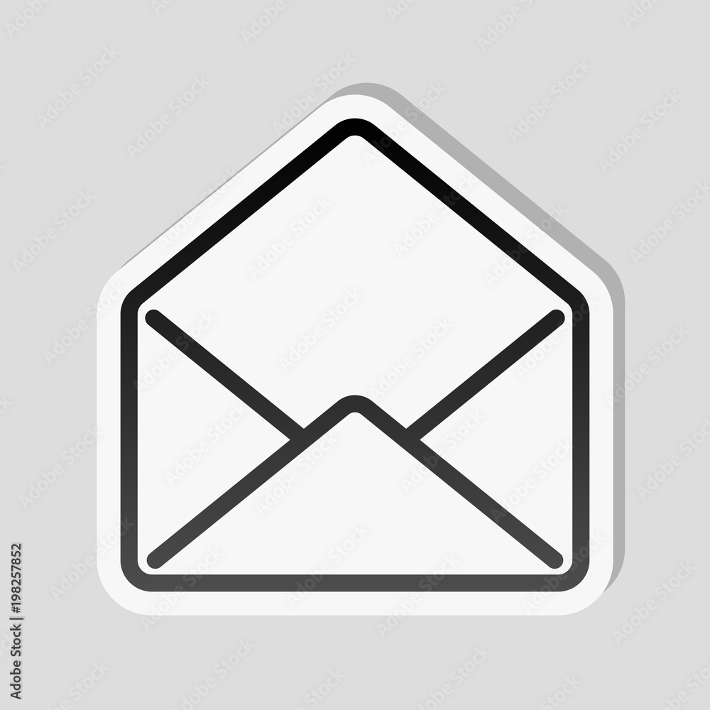 mail open icon. Sticker style with white border and simple shadow on gray background mail open icon. Sticker style with white border and simple shadow on gray background