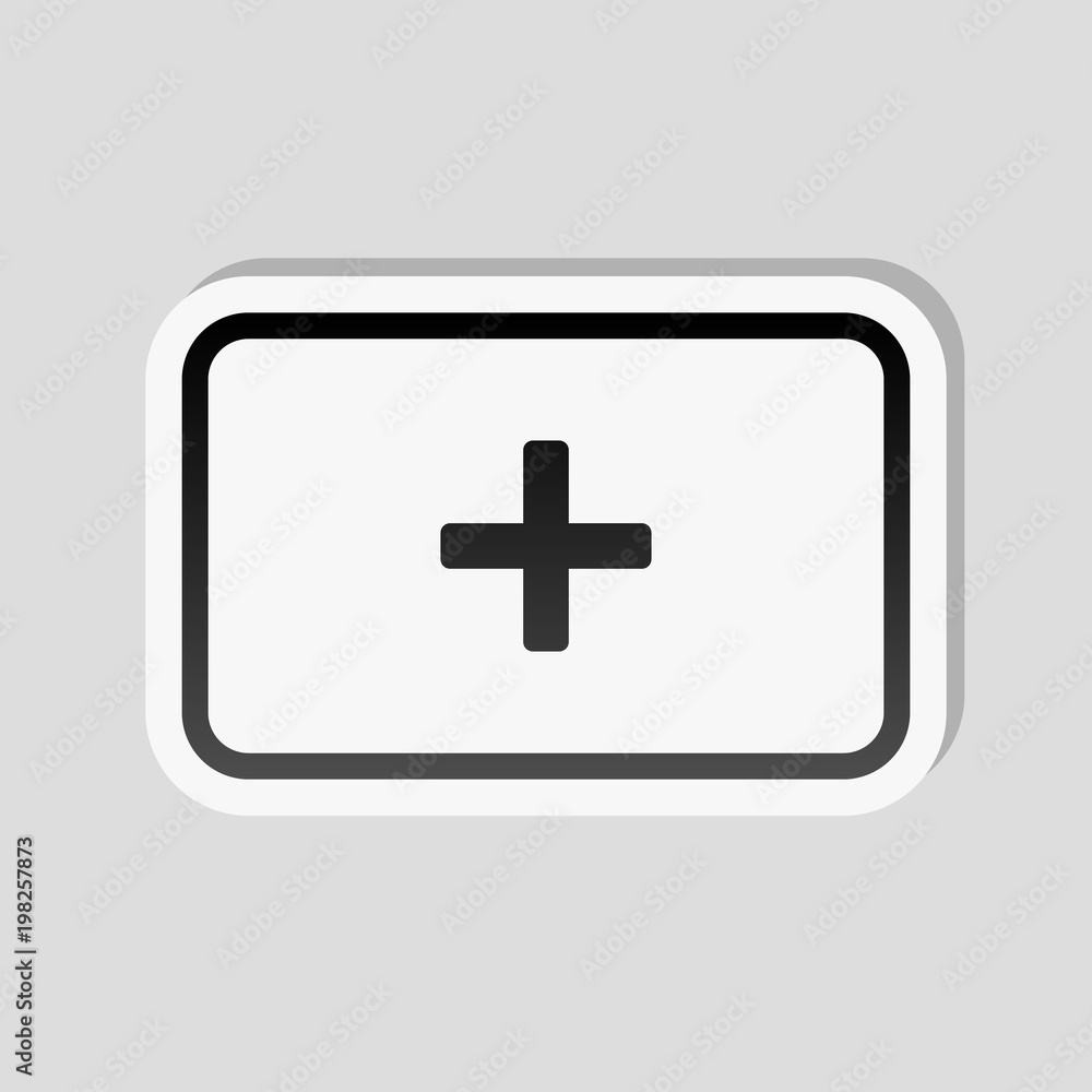 First aid box. simple icon. Sticker style with white border and simple shadow on gray background First aid box. simple icon. Sticker style with white border and simple shadow on gray background