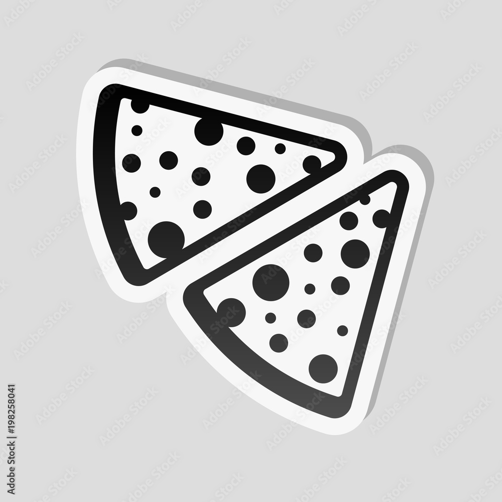 pieces of pizza icon. Sticker style with white border and simple shadow on gray background