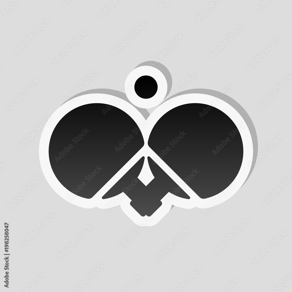 Ping pong icon. Sticker style with white border and simple shadow on gray background Ping pong icon. Sticker style with white border and simple shadow on gray background