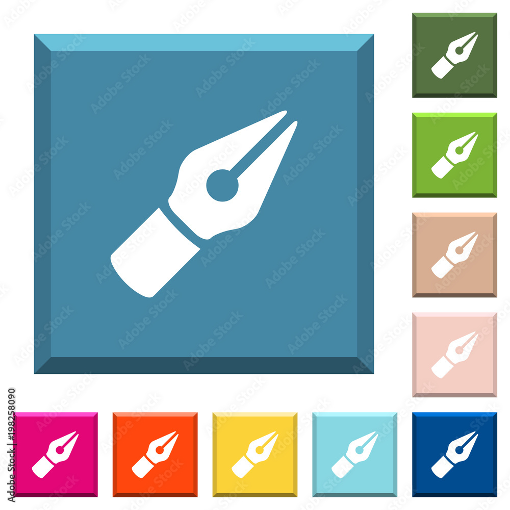 Vector pen white icons on edged square buttons Vector pen white icons on edged square buttons
