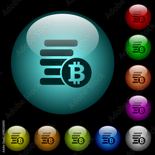 Bitcoins icons in color illuminated glass buttons