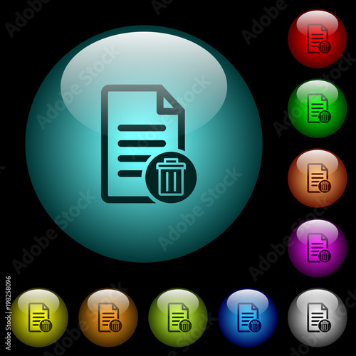 Delete document icons in color illuminated glass buttons