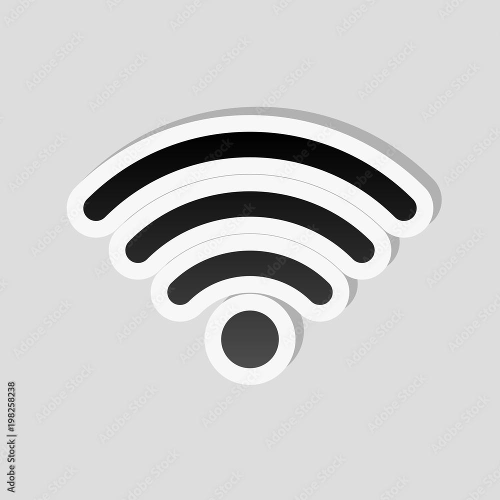 wi-fi icon. Sticker style with white border and simple shadow on gray background wi-fi icon. Sticker style with white border and simple shadow on gray background