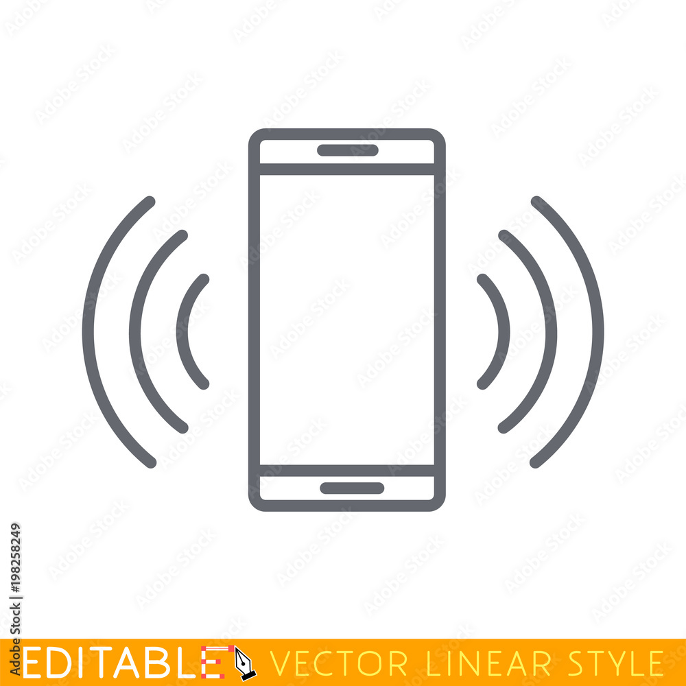 Smartphone or mobile phone ringing or vibrating flat icon for apps and websites. Editable stroke sketch icon. Stock vector illustration. Smartphone or mobile phone ringing or vibrating flat icon for apps and websites. Editable stroke sketch icon. Stock vector illustration.