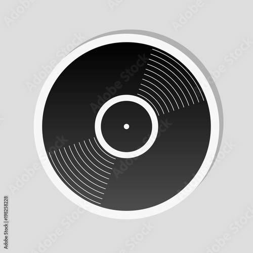 vinyl icon. Sticker style with white border and simple shadow on gray background