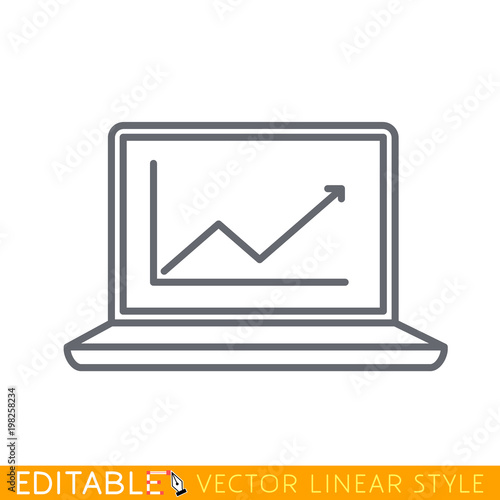 Growth chart, diagram, graph for successful mission, incredible financial growth. Arrow chart pierces the laptop screen. Business success icon template. Editable stroke sketch icon.