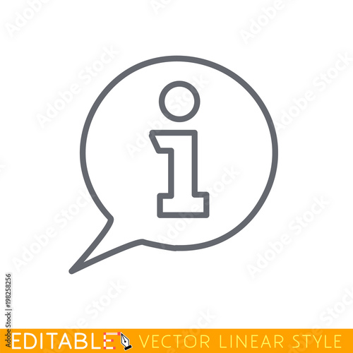 Information sign icon. Info speech bubble symbol. Editable stroke sketch icon. Stock vector illustration.