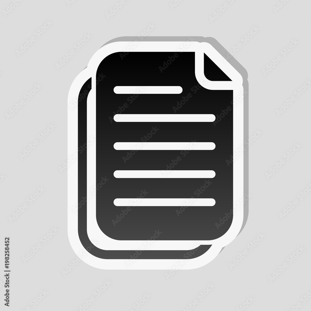 document simple icon. Sticker style with white border and simple shadow on gray background