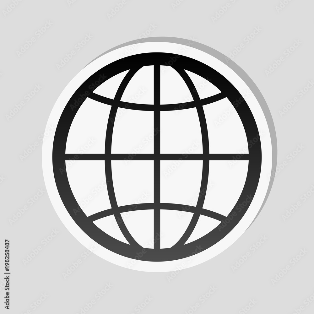globe, planet. simple silhouette. Sticker style with white border and simple shadow on gray background globe, planet. simple silhouette. Sticker style with white border and simple shadow on gray background