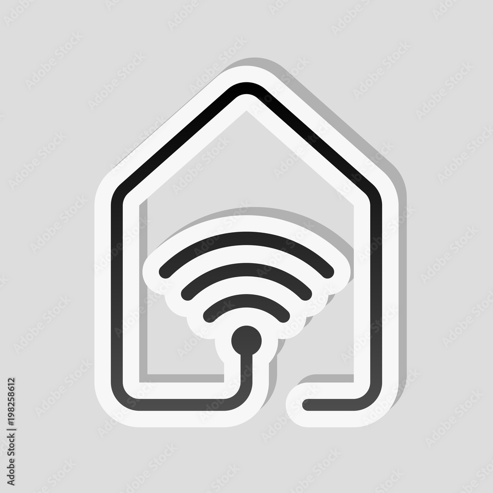 house with wifi icon. line style. Sticker style with white border and simple shadow on gray background house with wifi icon. line style. Sticker style with white border and simple shadow on gray background