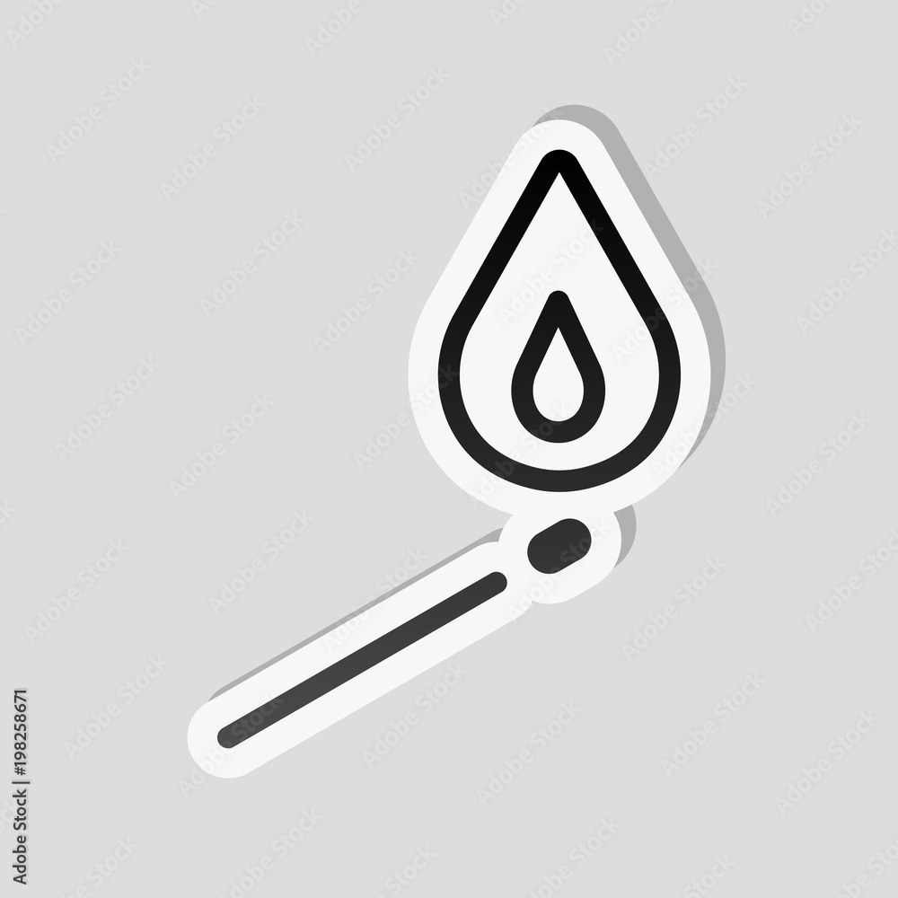 match with flame of fire. simple silhouette. Sticker style with white border and simple shadow on gray background match with flame of fire. simple silhouette. Sticker style with white border and simple shadow on gray background