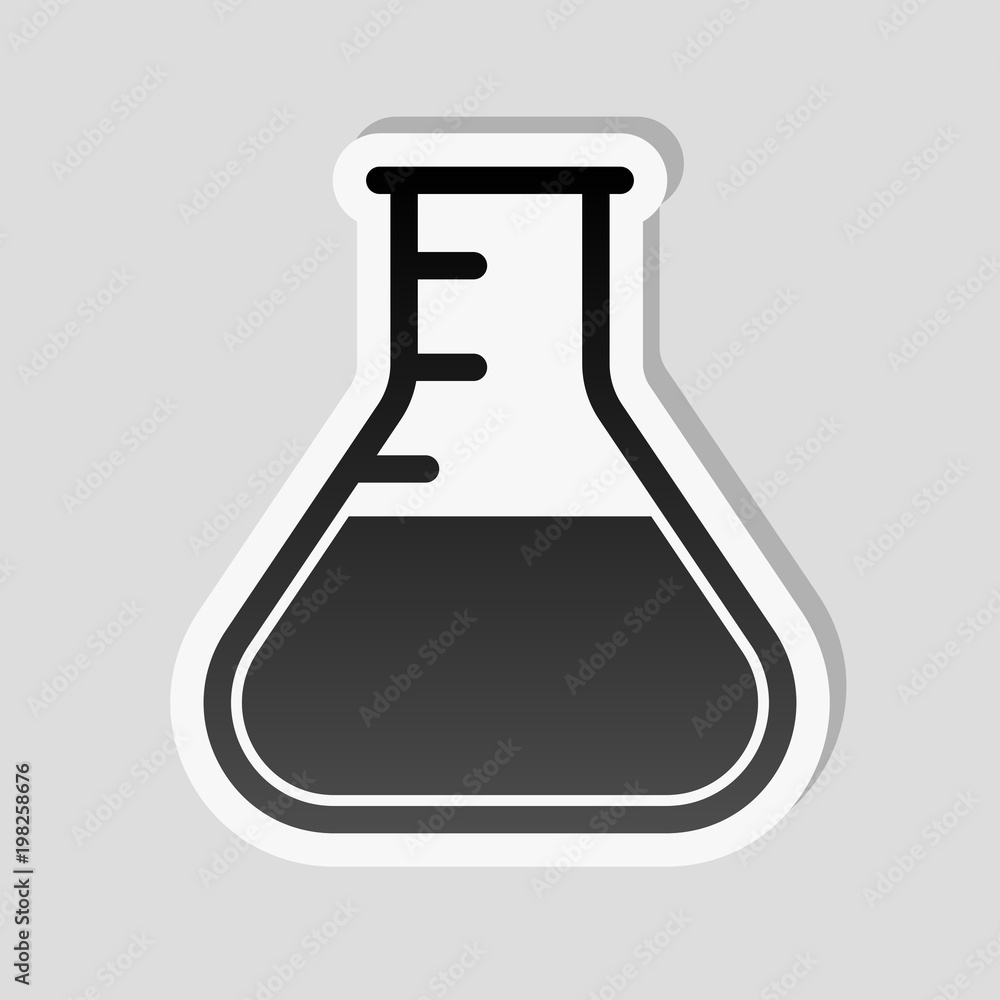 Medical test tube. simple silhouette. Sticker style with white border and simple shadow on gray background Medical test tube. simple silhouette. Sticker style with white border and simple shadow on gray background