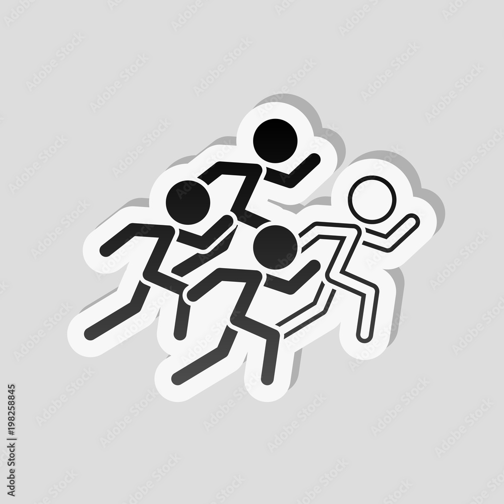 running people. team with leader. Sticker style with white border and simple shadow on gray background running people. team with leader. Sticker style with white border and simple shadow on gray background