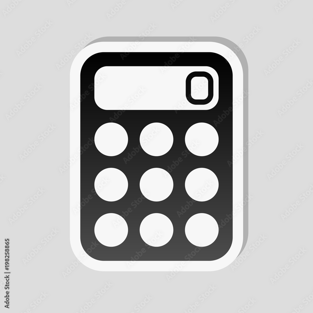 simple calculator icon. Sticker style with white border and simple shadow on gray background simple calculator icon. Sticker style with white border and simple shadow on gray background