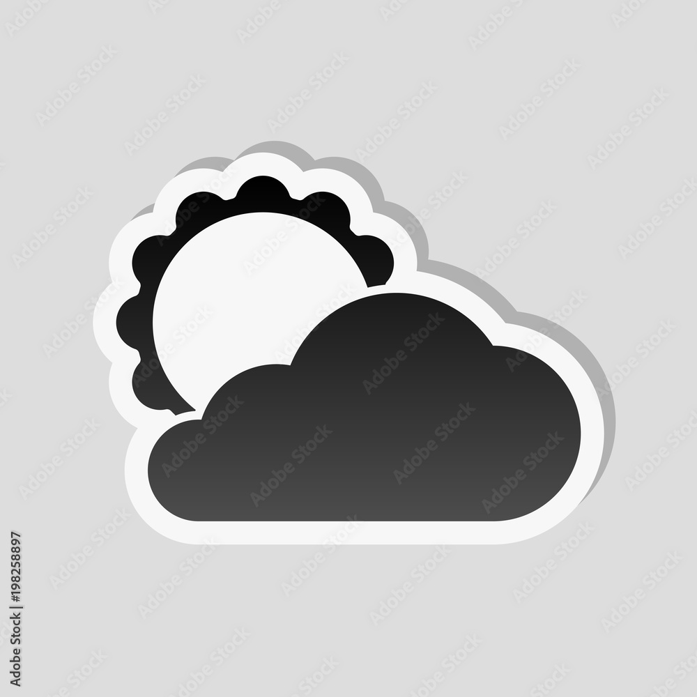 sun and cloud. Sticker style with white border and simple shadow on gray background sun and cloud. Sticker style with white border and simple shadow on gray background